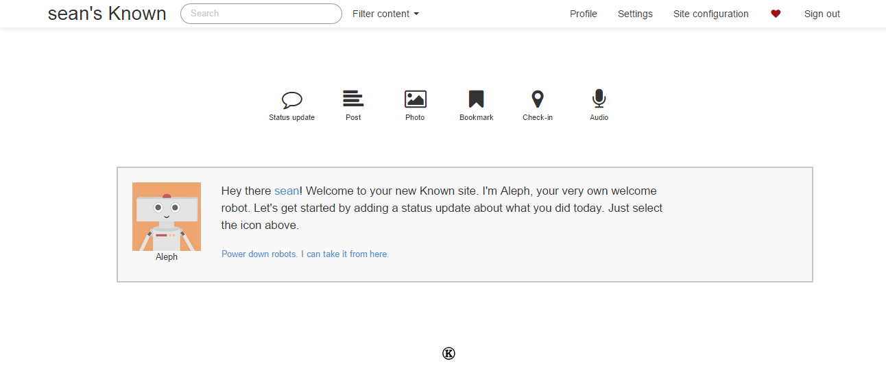 Welcome to your new Known site